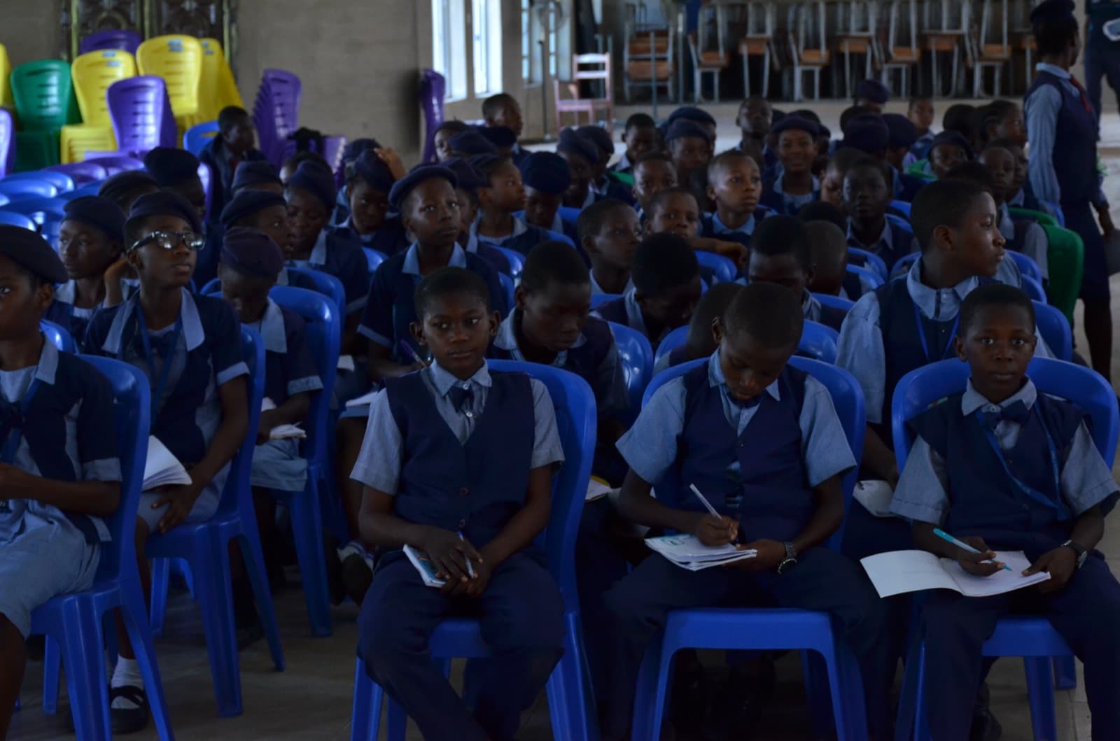 Students filling the hall during the 2019 bootcamp at Best Legacy International Secondary School.