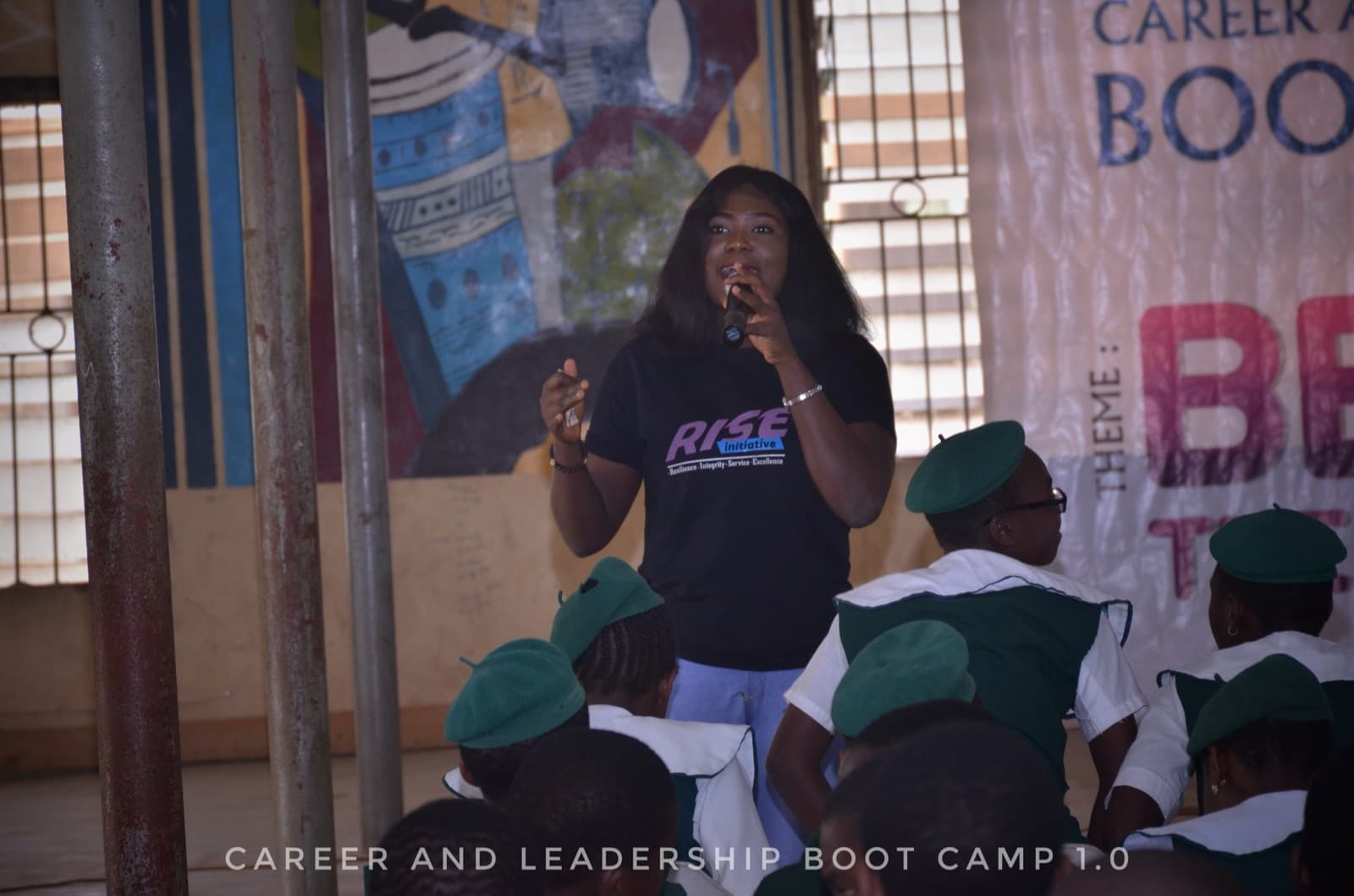A facilitator speaking during a session at SPED International Secondary School, 2019.